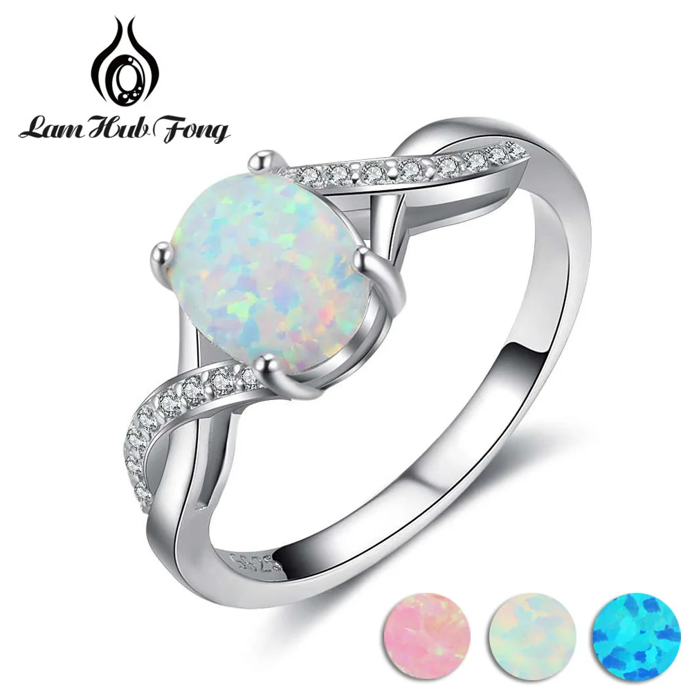 

925 Sterling Silver Created Oval Blue Pink White Opal Ring Women Cubic Zirconia Twisted Rings Wedding Gift Jewelry(Lam Hub Fong)