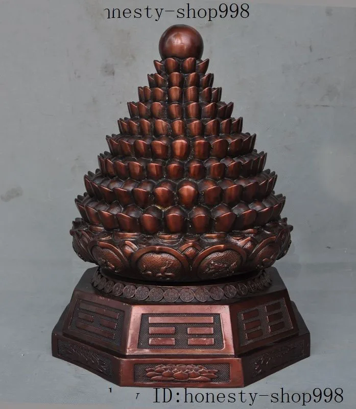 

Crafts statue Lucky Chinese Bronze 12 Zodiac Wealth yuanbao Money Lotus tower Rotation Statue