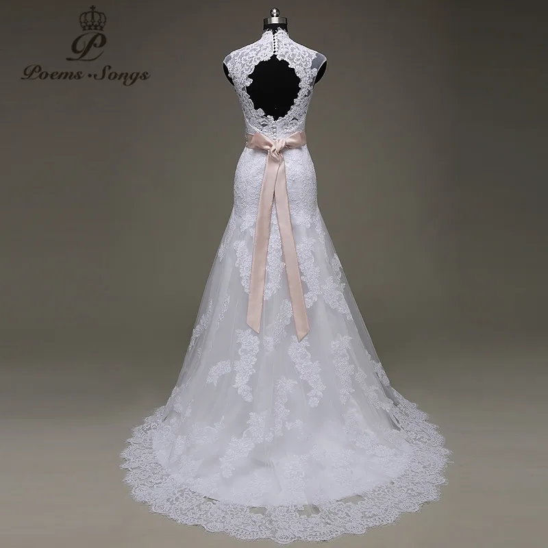 PoemsSongs настоящая фотография высокое качество индивидуальный заказ Кружева Цветы Русалка Свадебные платья vestido de noiva