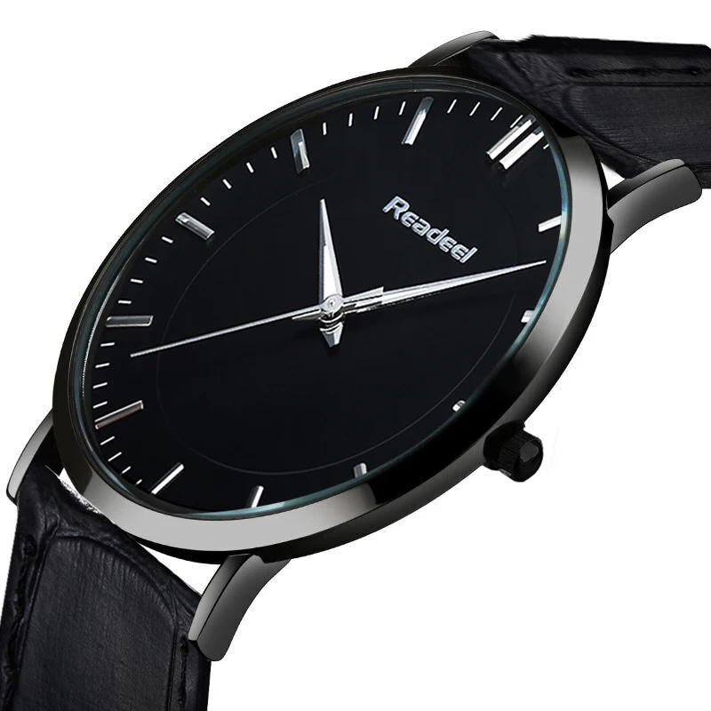 Readeel Black Men Watch Brand Luxury Sports Quartz Watch Fashion Watches Military Leather Strap Men Wristwatch