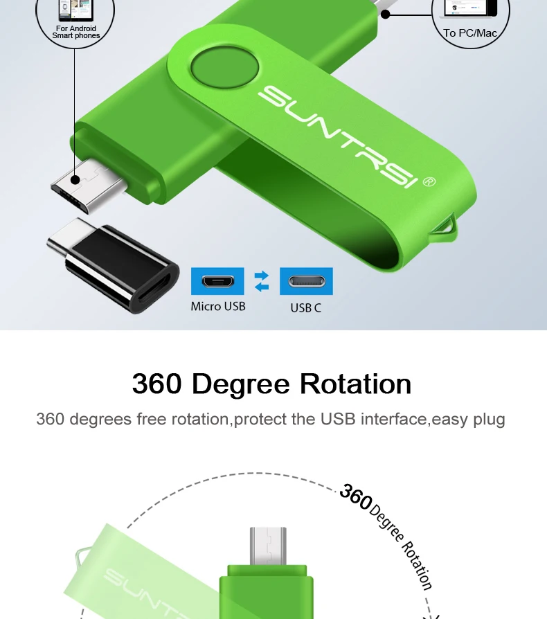 Usb флеш-накопитель Suntrsi OTG, 4 ГБ, 8 ГБ, 16 ГБ, Тип C, флеш-накопитель, 32 ГБ, 64 ГБ, usb 2,0, 128 ГБ, металлическая usb-флешка, реальная емкость для смартфона