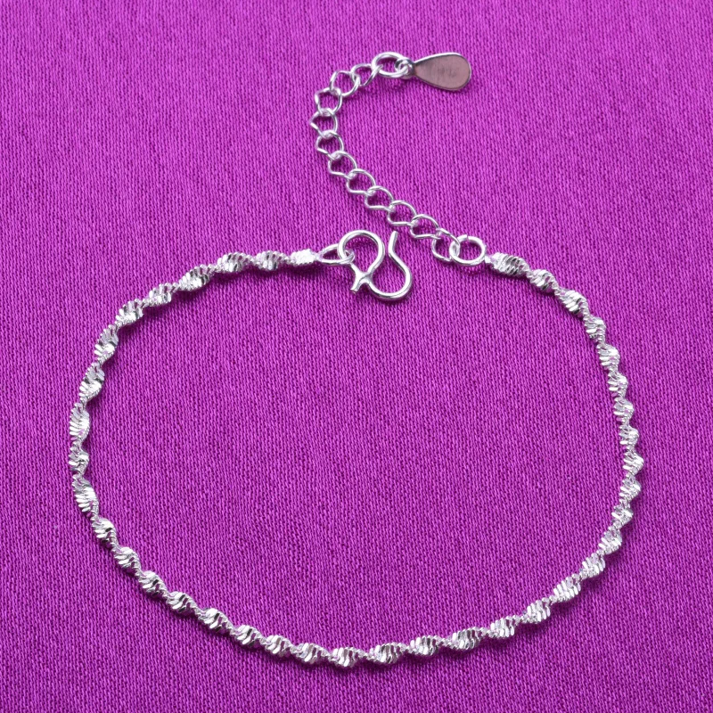 

925 Sterling Silver Link Chain Anklet Charm Bracelets & Bangles For Women Wedding Gift Pulseira Feminina A181