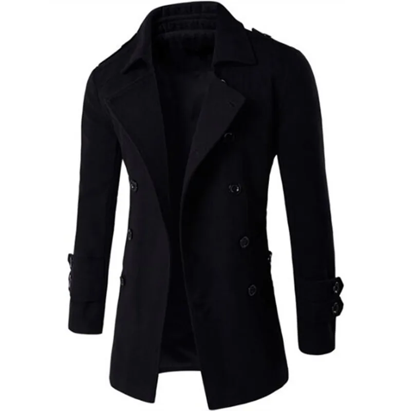New Men Casual Pure Color Double-breasted Coats Fashion Men Turn-Down Collar Cotton Blends Overcoats For Male Autumn Winter New Men Casual Pure Color Double-breasted Coats Fashion Men Turn-Down Collar Cotton Blends Overcoats For Male Autumn Winter