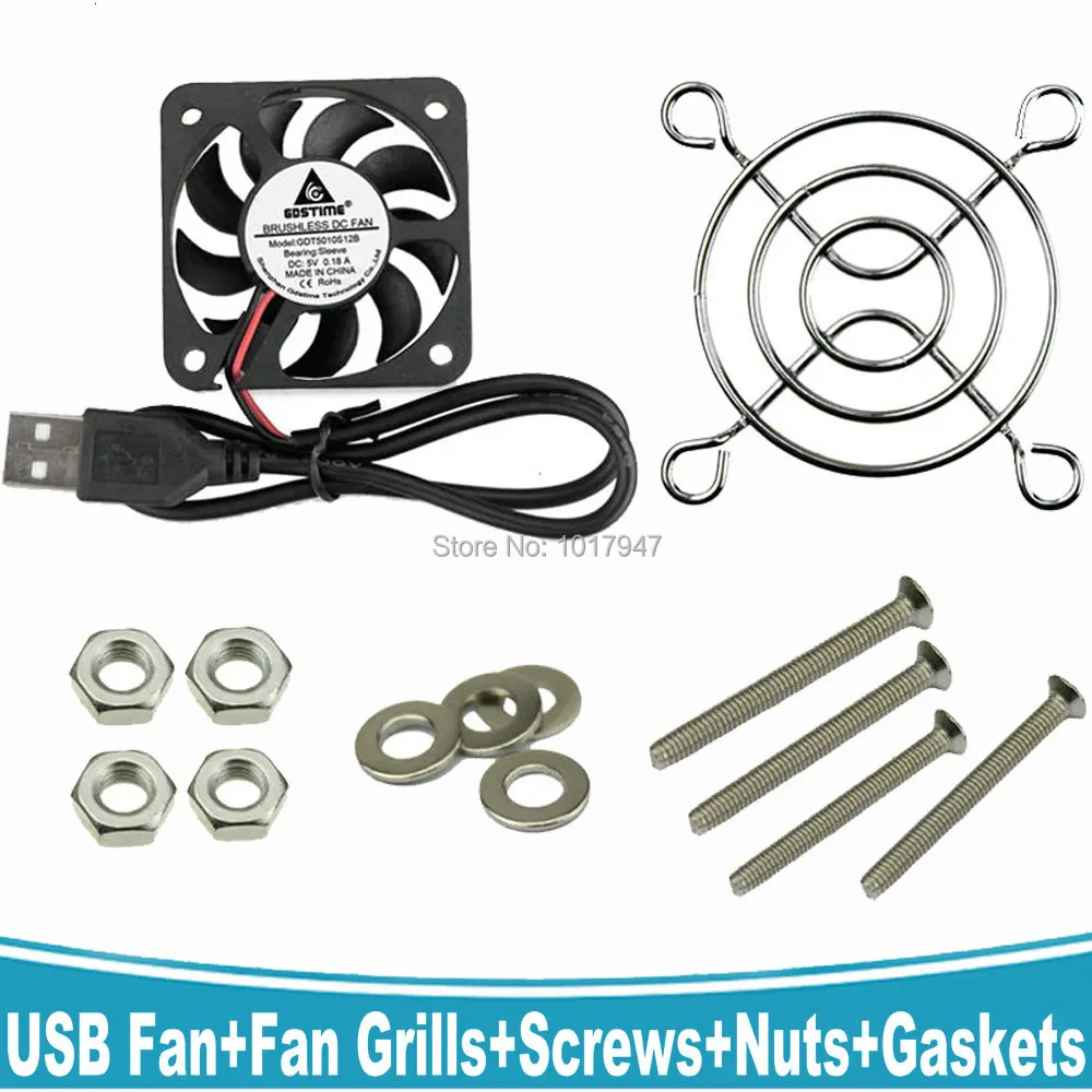 

1 Set Gdstime 50mm 5V USB Connector 5cm 5010 50x50x10mm Brushless DC Cooling Cooler Fans with Fan Grills Screws Nut Gaskets