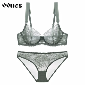 

VVUES Sexy Transparent Lace Bra Women's Bras Set Ultra-thin Seamless Bra Bow Girls's Push Up Underwear Female Bra Underwire 2019