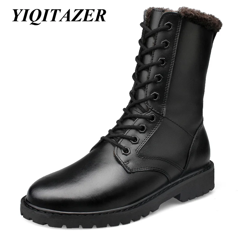 YIQITAZER/ Мужские ботинки в стиле милитари для холодной зимы, повседневные теплые зимние ботинки из плюша черного цвета, мужские армейские ботинки размера плюс 47 48 49