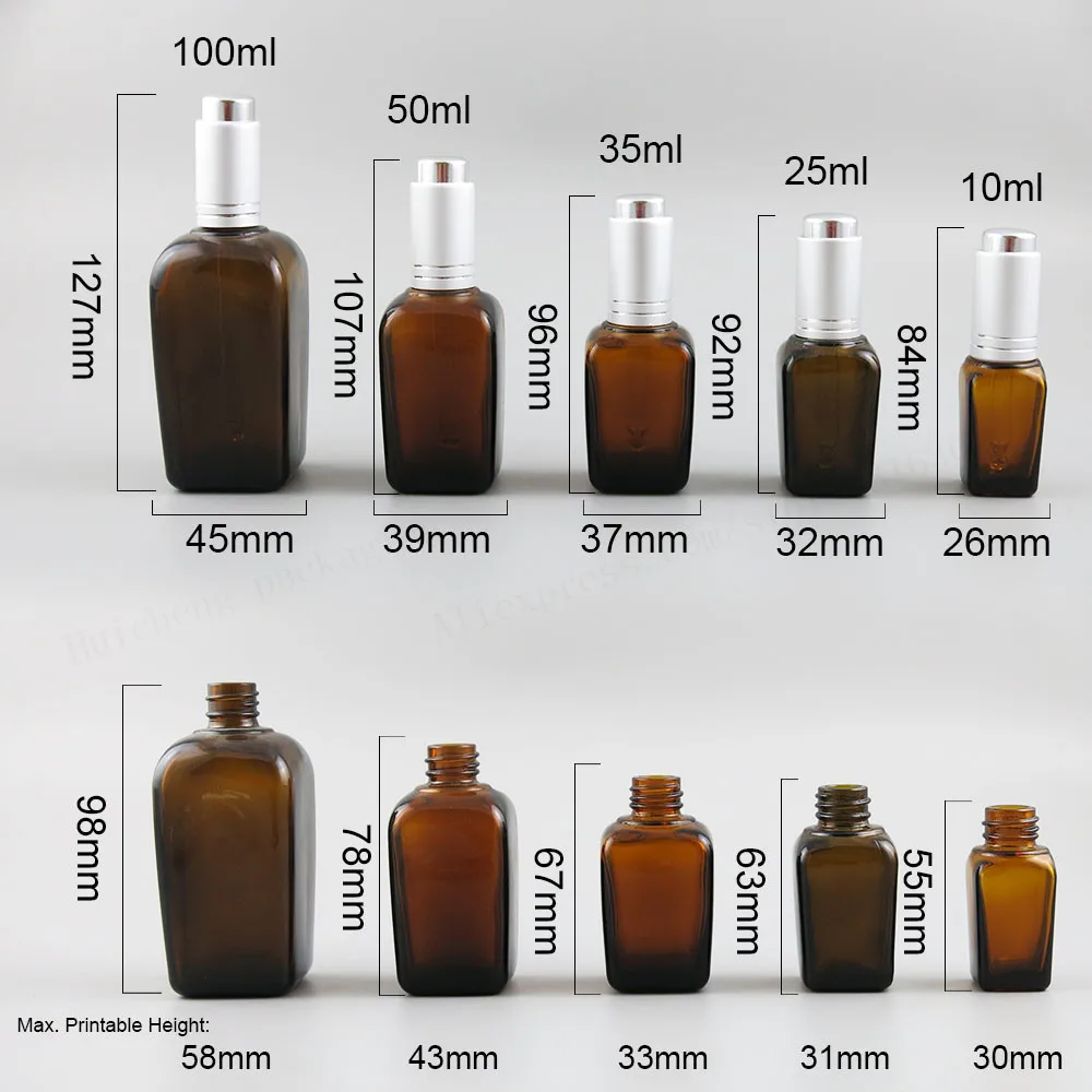 200X10 мл 25 мл 35 мл 50 мл 100 мл пустой Стекло ароматерапия бутылка Контейнеры квадратный янтарного цвета Essential Масла бутылка с пипетки