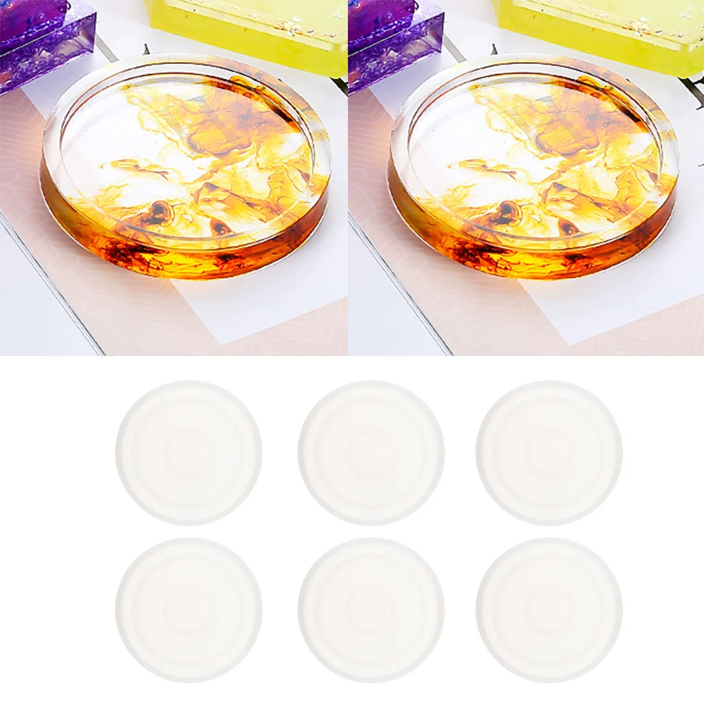 6 Sets Round DIY Silicone Cup Pad Water Cup Mat Holder Silica Gel Ornament Epoxy Resin Craft Molds