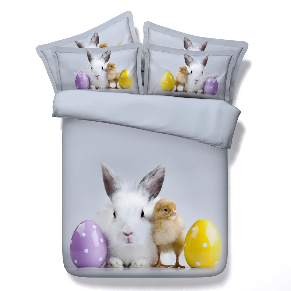 

3d rabbits cock bird bed linens grey animals printed bedding sets queen twin full king sizes duvet cover 3/4pcs bedspreads teens