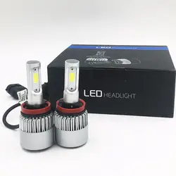 2X S2 H11 COB LED Car Headlight Bulb Beam 72W 8000LM 6500K WHITE LIGHT Auto Headlamp 12v 24v