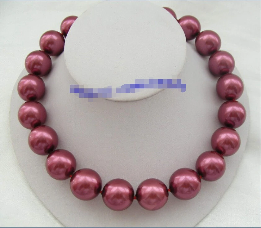 

shippingstunning big 20mm round purple south sea shell pearls necklace d270