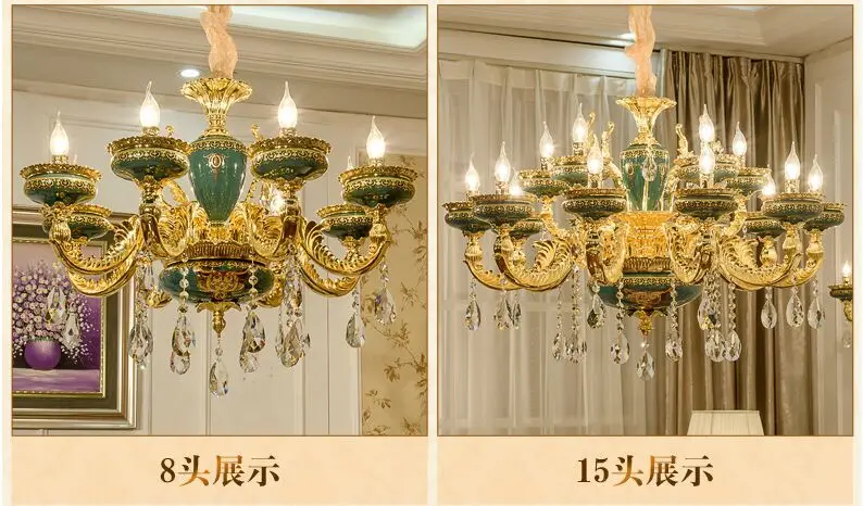 Европейский стиль ретро Роскошная Керамическая люстра для гостиной хрустальная лампа столовая спальня французская вилла стеклянные люстры
