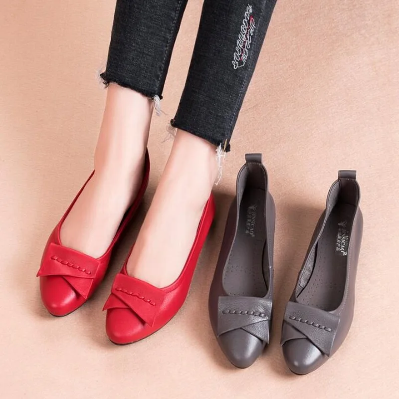 2019 frühjahr neue einfache Echtes Leder flache schuhe komfortable nicht-slip frauen Einzigen schuhe Mode spitz Hochzeit Party dres