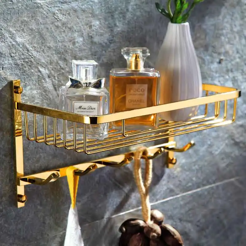 

High-grade all-copper bathroom shelf with double-layer hook Bathroom Storage Space Aluminum Shower shelf Shower Shampoo