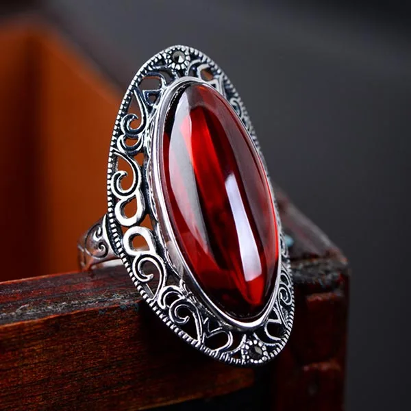 BALMORA, настоящее 925 пробы, серебряное, винтажное халцедоновое, полое, открытое, для укладки, кольцо для женщин, леди, элегантное, модное, ювелирное изделие, Anillos - Цвет основного камня: Red