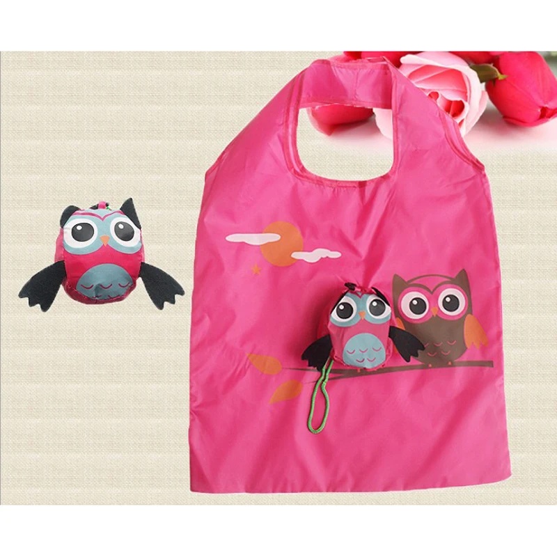 

GoWinlin Women's Tote bag Reusable Eco Shopping Bag Foldable Polyester Handbags for Household Supermarket Fabric Pouch Owl