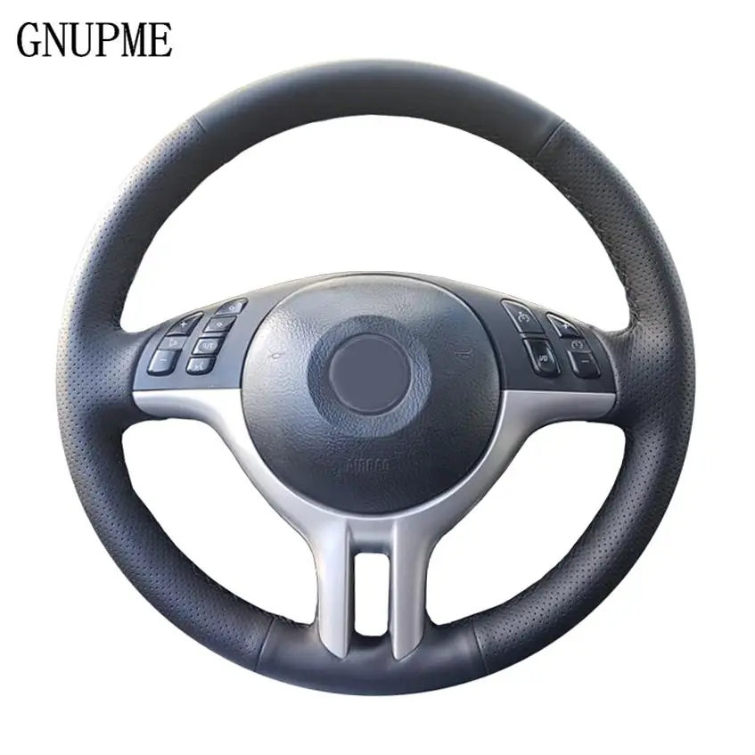 

GNUPME Quality DIY Customized Hand-Stitched Black Artificial Leather Car Steering Wheel Cover for BMW E39 E46 325i E53 X5 X3