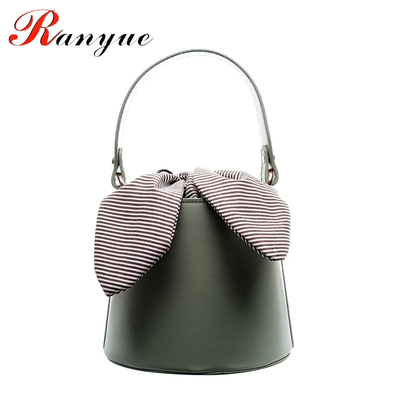 

RANYUE New Designer Bucket Bag Pu Leather Handbags Crossbody Bags For Women Messenger Bag Bow Tie Buckle Bag Khaki/Black Female