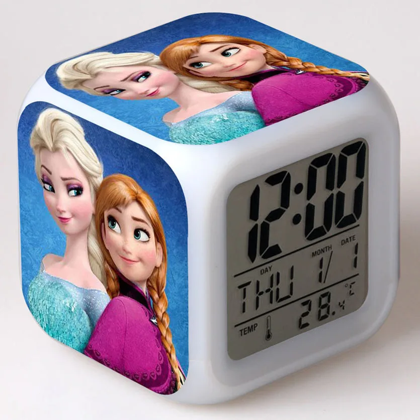 

New Movie Princess Anna Elsa relogio digital de led colorido 7 Color Flash Changing Alarm Clock Kids Bedroom Night Light Clocks