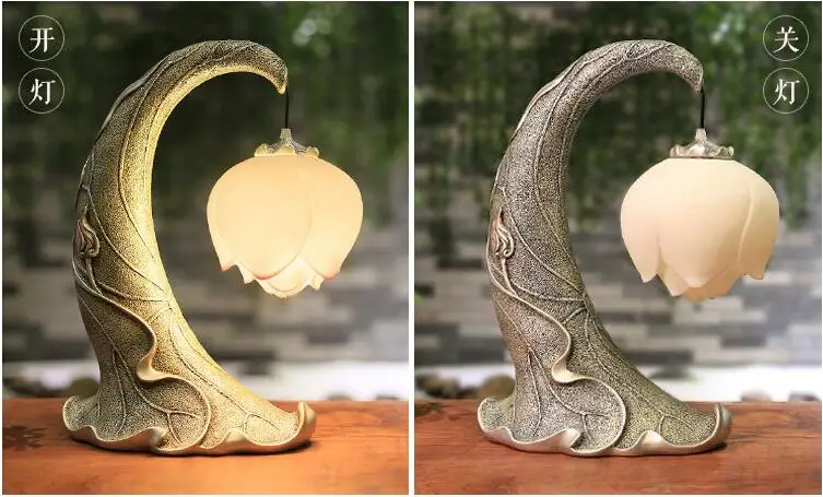 Китайский стиль лампа в форме лотоса креативные настольные лампы Личность ретро спальня кабинет стол настольный Лотос стол из полиэстера ZS145