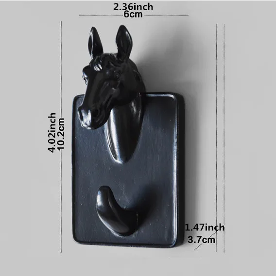 3D украшение в виде головы животного, крючок для хранения, смоляная Крышка для ключей, органайзер для одежды, декор в виде животного, вешалка для украшения - Цвет: Black horse
