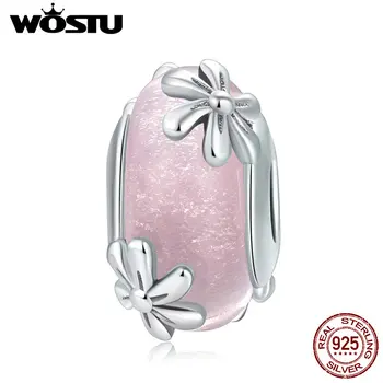 

WOSTU Genuine 925 Sterling Silver Romantic Pink Spring Season Bead fit Original DIY Bracelet Necklace Jewelry Making Gift CQC860