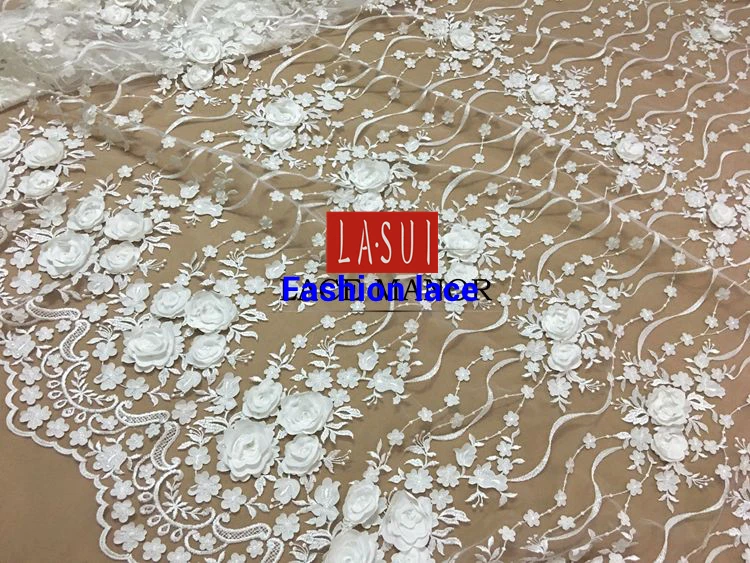 LASUI 3D цветы сетка ткань аппликация из белого кружева блестки вышивка кружевной материал для свадьбы платье прозрачные материалы X0273