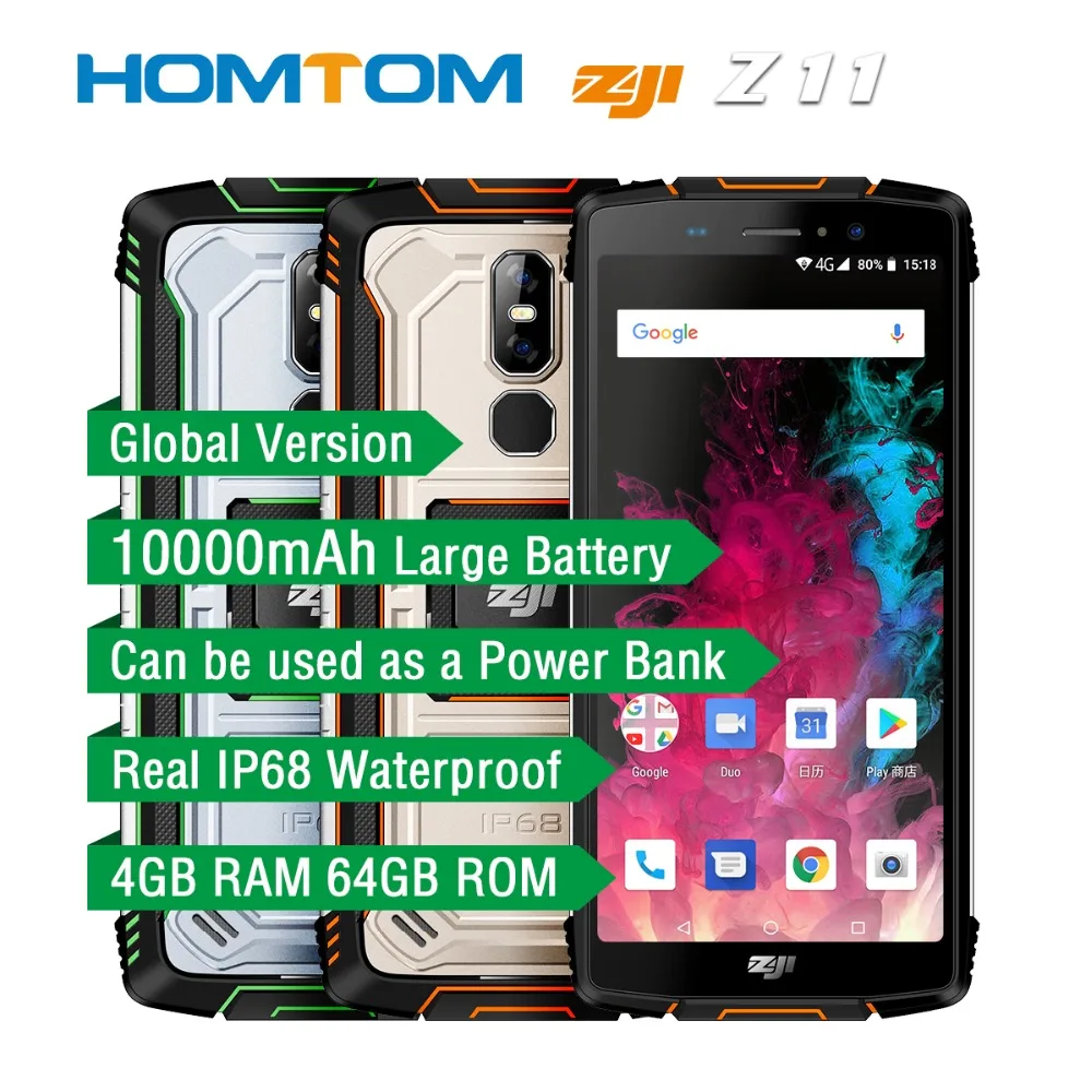 Оригинальный HOMTOM ZOJI Z11 смартфон 10000 мАч IP68 Водонепроницаемый 4 Гб 64 Восьмиядерный