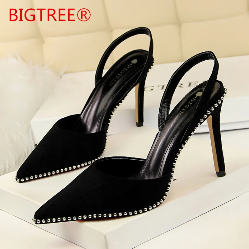 Womens Rivet Hollow Out Slingback Stilettos Sandals Pointed Toe High Heels Shoes 