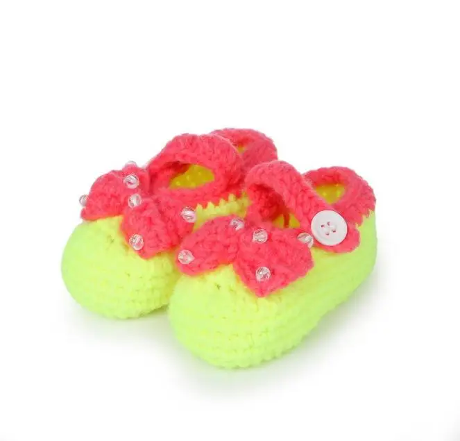 1 пара; милая мягкая обувь с бантом для маленьких мальчиков и девочек; контрастная расцветка; ручная вязка; обувь для малышей; детская обувь для кроватки; 11 см - Цвет: 1