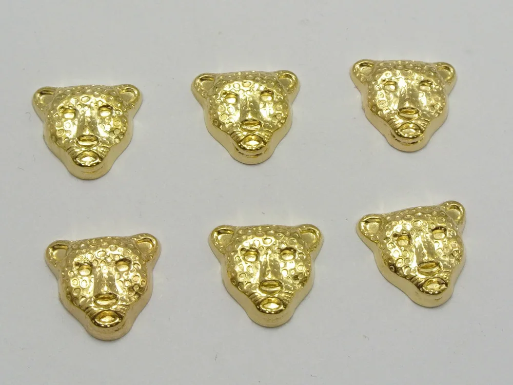 

100 Gold Tone Metallic Acrylic Flatback Leopard Head 12mm No Hole Cell Phone Deco