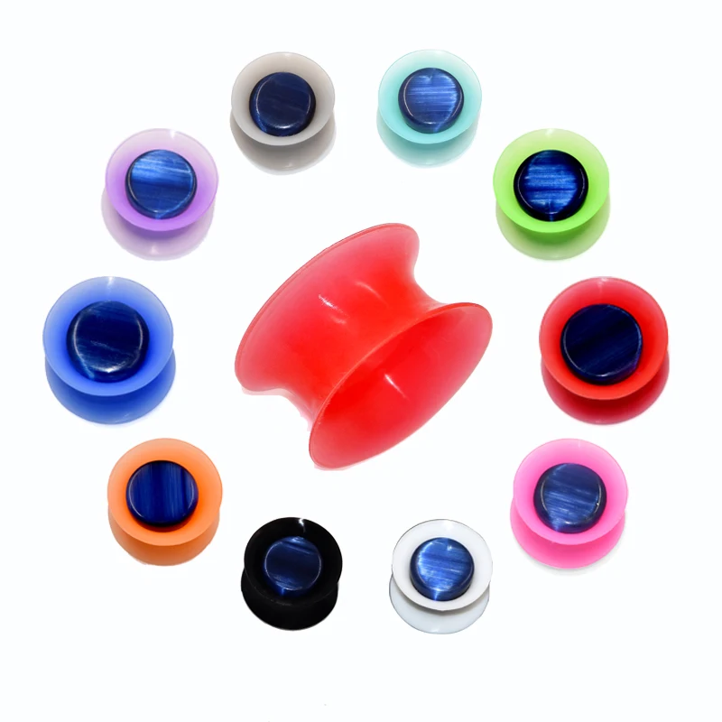 Flesh Ear Gauge 8 18mm Opal Stone Ear Tunnels Plugs in Silicone Ear