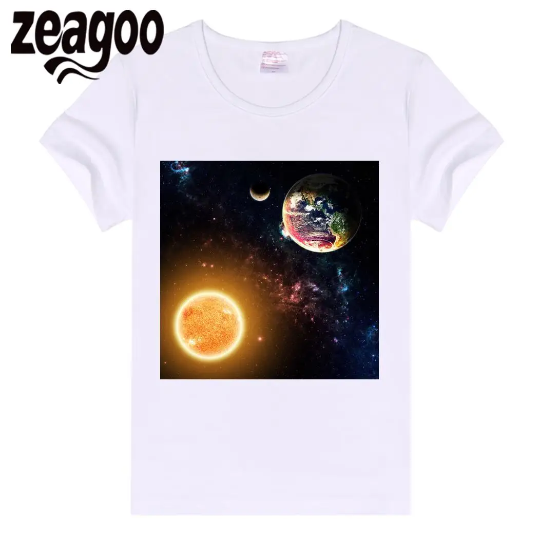 Zeagoo футболка Повседневное одноцветное Plain Crew Neck Slim Fit мягкий короткий рукав Для женщин белый галактик небо