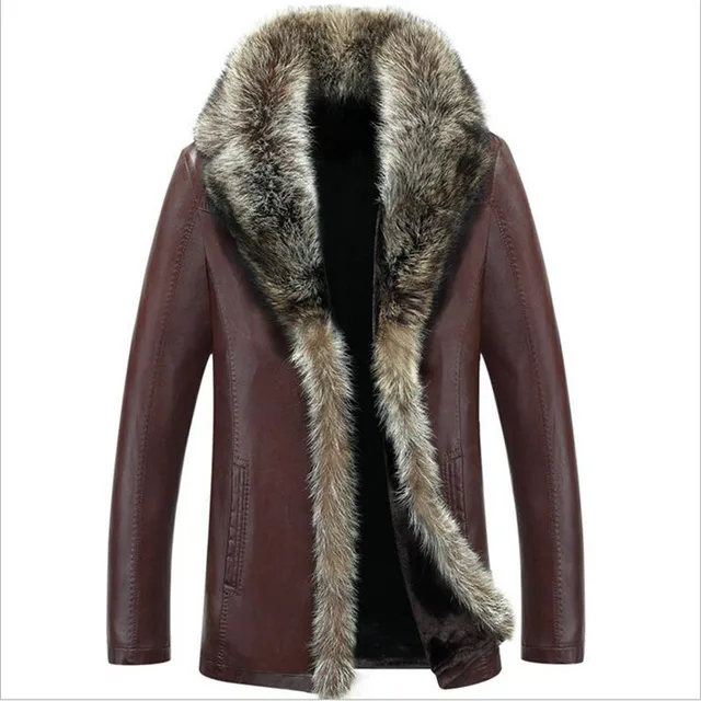Winter sheepskin leather clothing men's Lambswool fur coat men's long