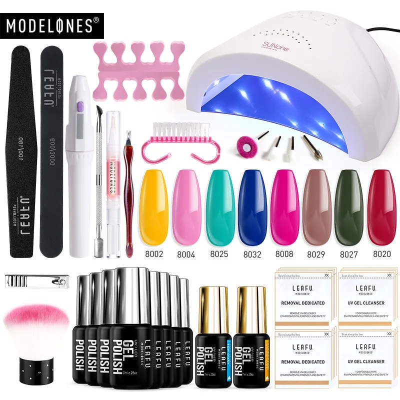 nail set with drill Modelones 22 шт./лот набор инструментов для дизайна ногтей 48 Вт Светодиодная лампа для сушки ногтей Гель-лак маникюрные наборы базовое верхнее покрытие Электрическая Дрель Инструменты для ногтей - Цвет: nail set with drill