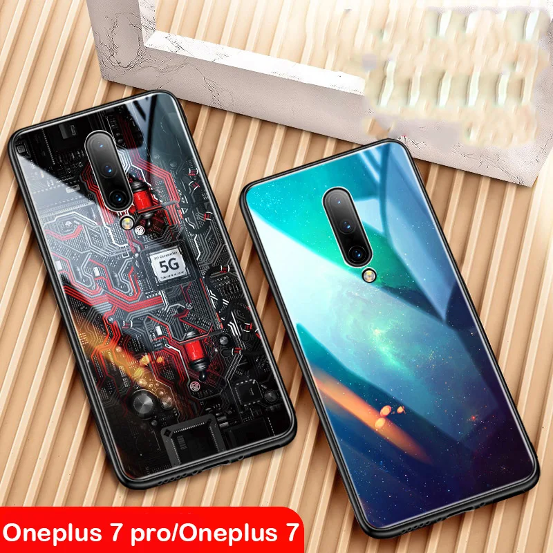 

New Glass Case For Oneplus 7 Pro Cover For One Plus 6 6T 7 7 Pro Case painted Tempered Glass Silicon Protective full Cover Cases