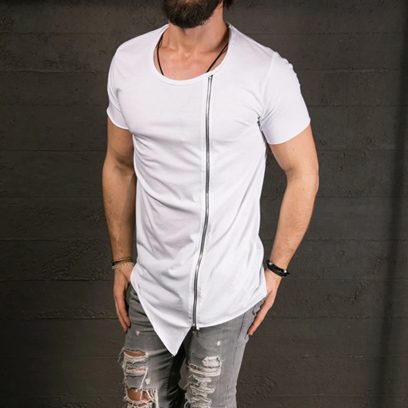 2016 New Men's Fashion Show Stylish Long T shirt Asymmetrical Side ...