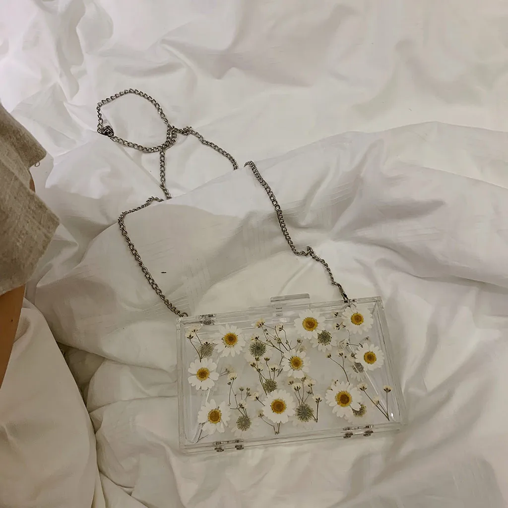 Женская мода флип цветок прозрачная сумка через плечо летние цепи сумки Сумка через плечо для женщин