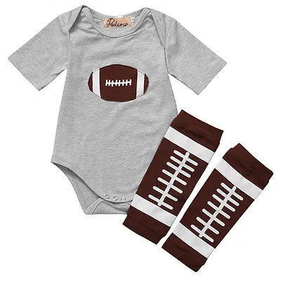 

0-24M Newborn Baby Boys Short Sleeve Rugby Romper Tops+Leg Warmers Outfits Clothes Set Summer Autumn Cotton Gray Clothing