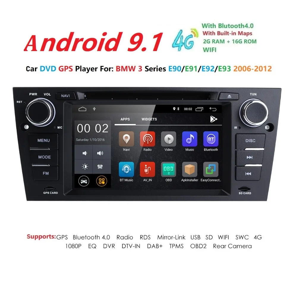 

Hizpo 1 Din Car Multimedia Player GPS Android 9 For BMW/320/328/3 Series E90/E91/E92/E93 DVD Player Radio FM Quad Core 2+16G USB