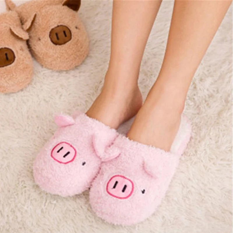 

2019 New Lovely Women Flip Flop Cute Pig Shape Home Floor Soft Stripe Slippers Female Shoes Girls Winter Spring Warm