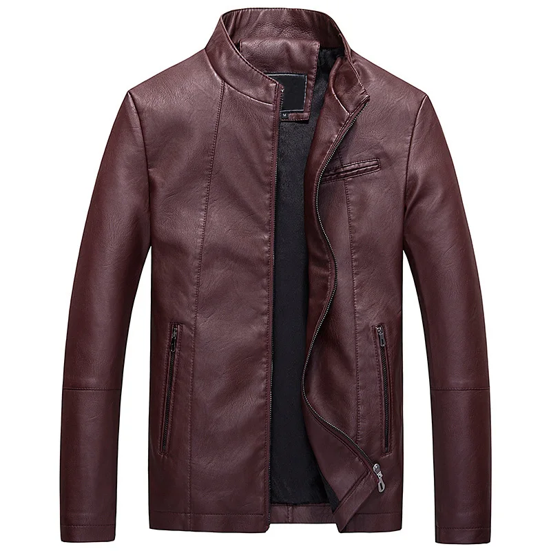 Spring Fall Brand Faux Leather Jacket Men Zipper Short Biker Jacket Slim Fit Stand Collar Bomber Jacket Faux Fur Coat Suede 633