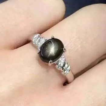 

Natural 6*8mm star sapphire stone Ring s925 sterling silver personality fine Jewelry for women party Natural black gemstone