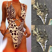 Модный Леопардовый принт Женский Бандаж бикини пуш-ап купальник с бюстгальтером с мягкими чашечками купальный цельный купальник