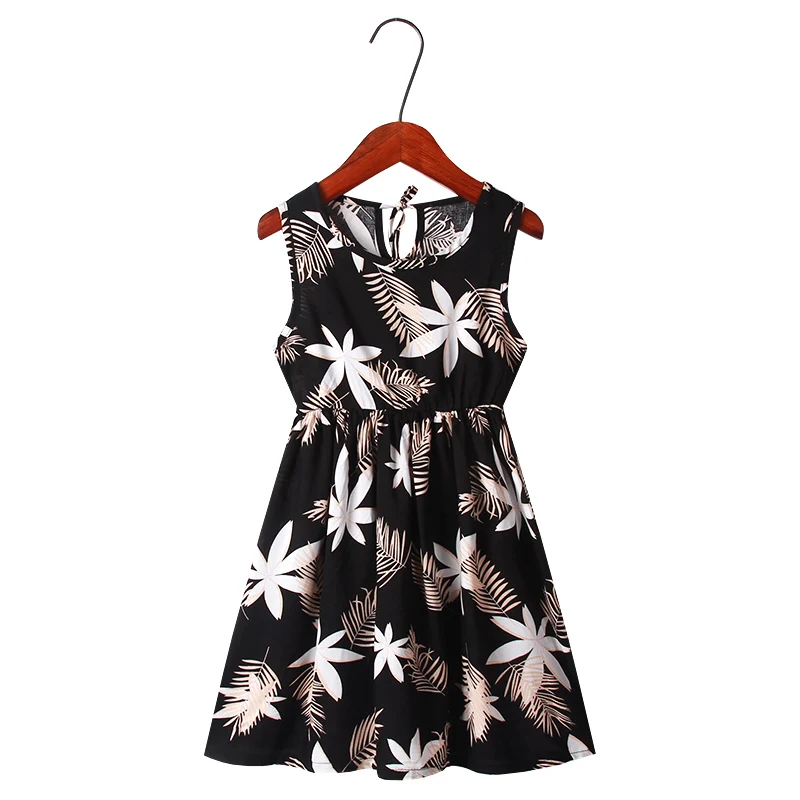 black white flower Новая летняя детская одежда, платья для девочек, узор в виде банановых листьев, хлопковые платья макси для девочек 3, 7, 12 лет - Цвет: black white flower