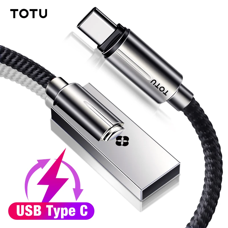 TOTU Zinc Alloy USB Type C Cable For Samsung S10 S9 S8 Xiaomi Redmi