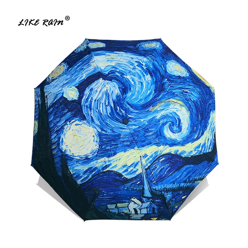 Como a Chuva de Van Pintura a Óleo Sombrinha de Artes Criativas das Mulheres Sol e Chuva Gogh Guarda chuva Chuva Paraguas da Marca Feminina Chuvas Yhs01