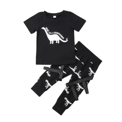

2PCS Newborn Kids Baby Boy Cotton Tops Cartoon Dinosaur Pants Legging Outfits