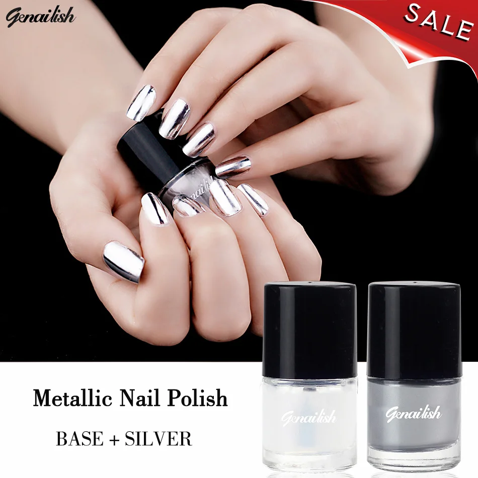 genailish 2pc/lot 6ml Metallic Nail Polish Silver Mirror Effect Nail