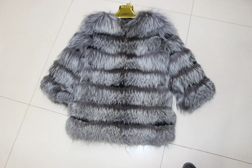 Linhaoshengyue Silver Fox длинный участок с рукавами пальто с мехом